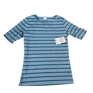 LuLaRoe Women’s Striped Short Sleeve Tee - Gray & Teal